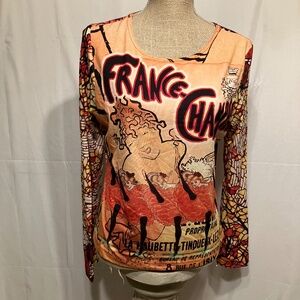 Vintage Palisades women's tshirt Parisian art to wear Y2K Boholong sleeve Med-Lg